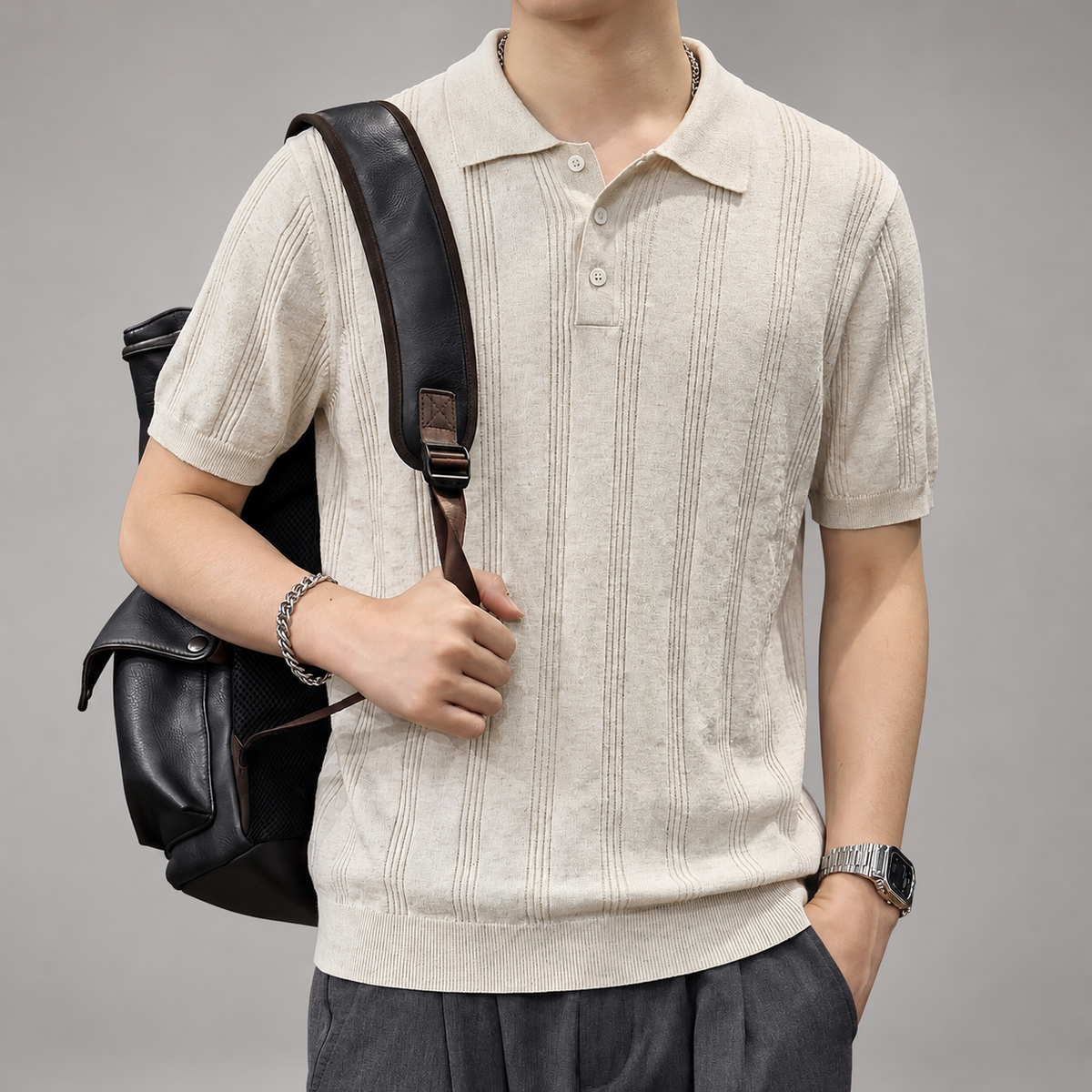 Clive Men’s Short Sleeve Textured Polo Shirt