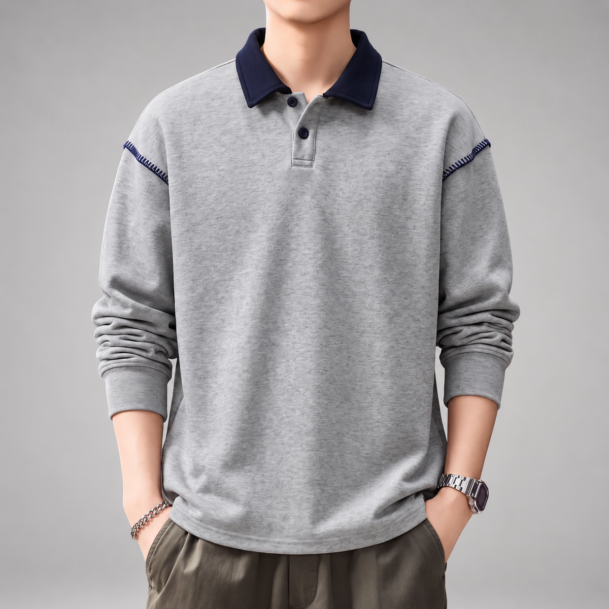 Cuthbert Men’s Relaxed Fit Polo Pullover with Contrast Stitching
