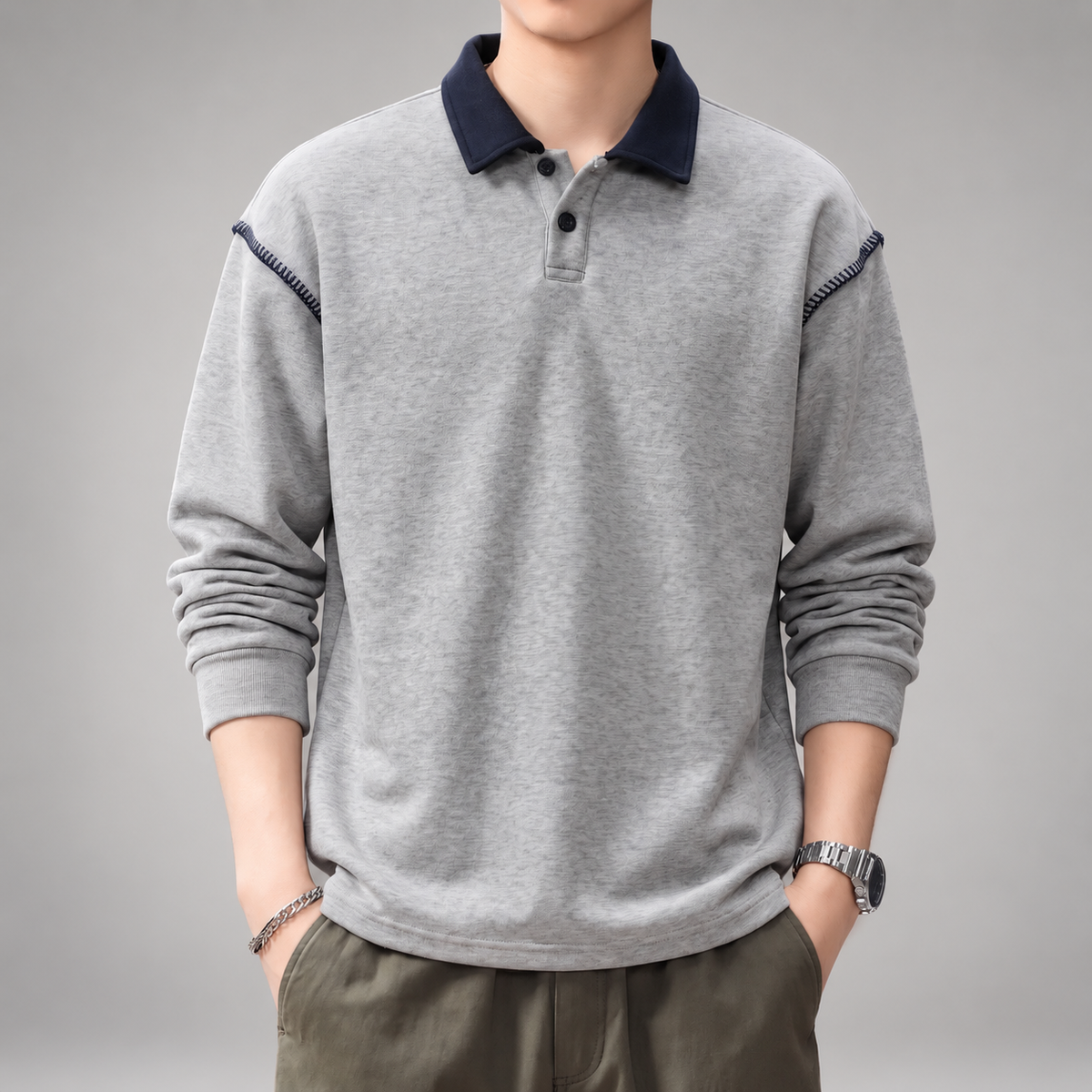Cuthbert Men’s Relaxed Fit Polo Pullover with Contrast Stitching