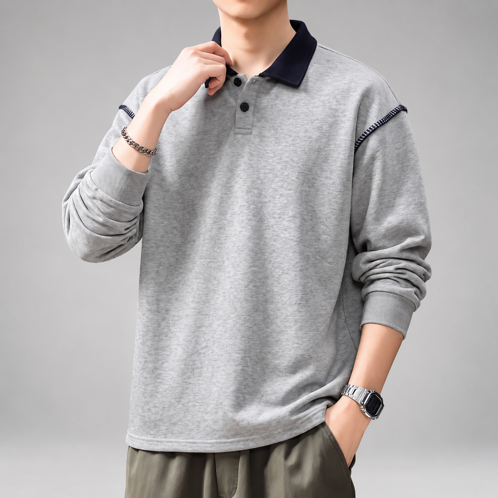 Cuthbert Men’s Relaxed Fit Polo Pullover with Contrast Stitching