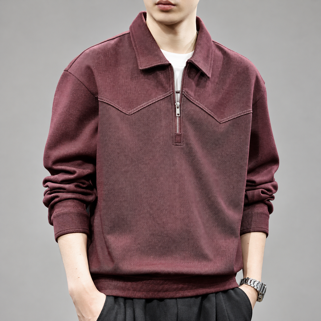 Adrian Men's Textured Half-Zip Pullover with Pointed Collar
