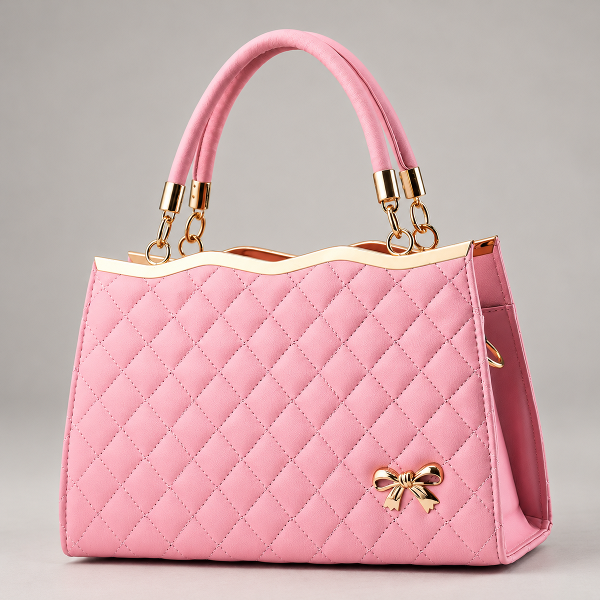 Sidonie Women’s Diamond Quilted Handbag with Gold Bow Detail