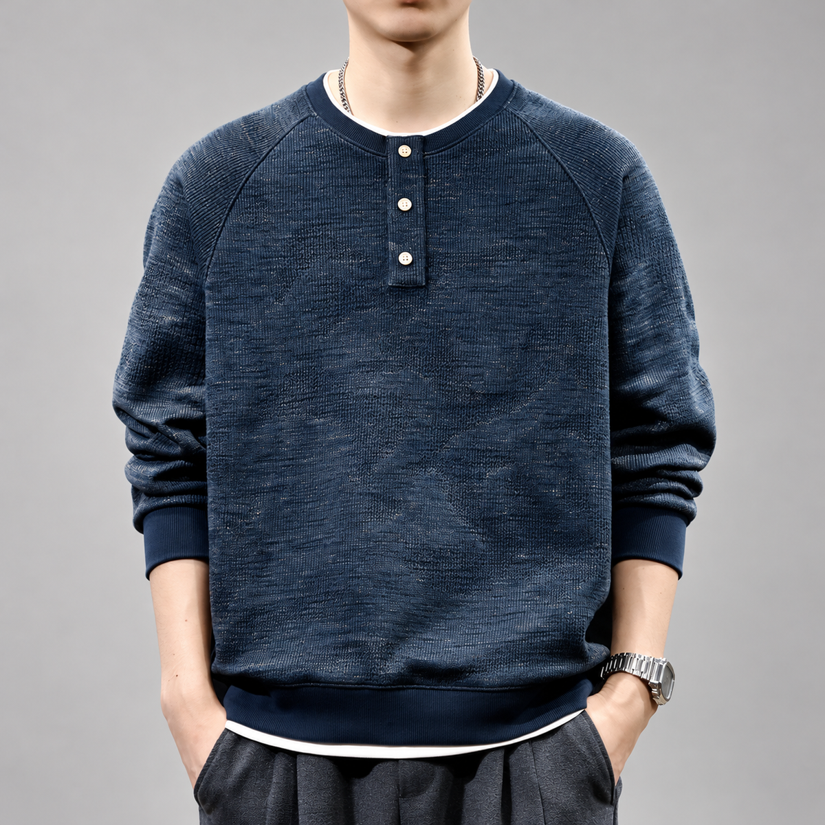 Urban Men's Textured Knit Henley Sweater