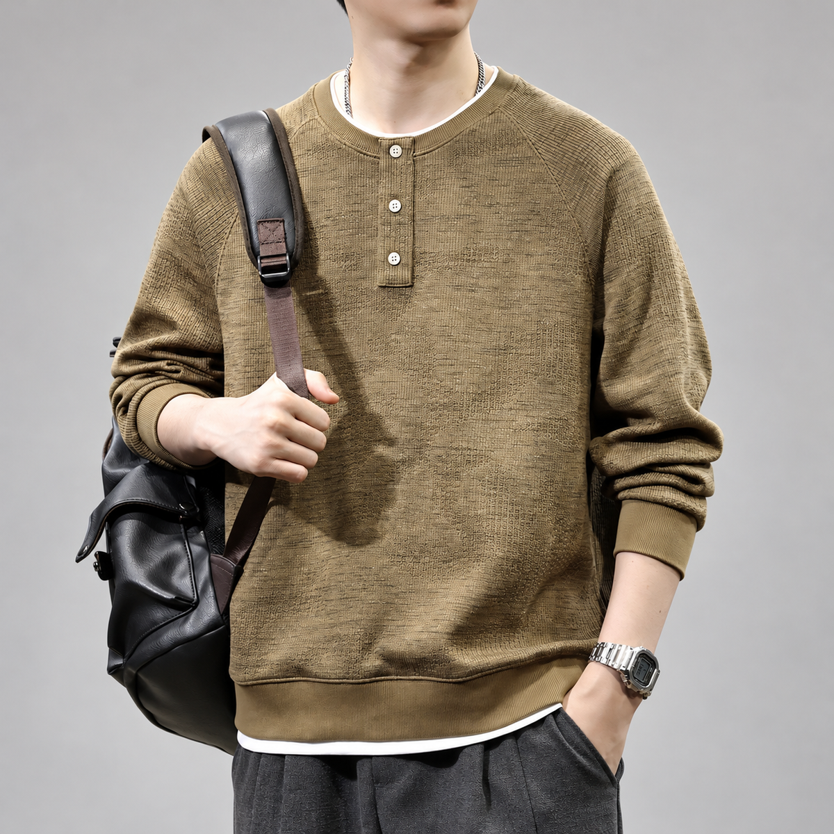 Urban Men's Textured Knit Henley Sweater