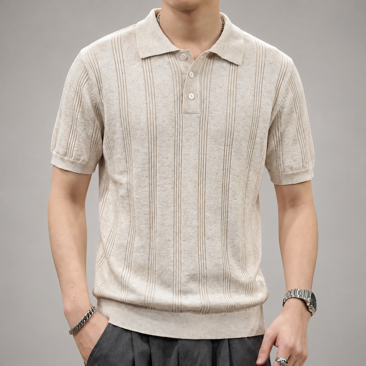 Clive Men’s Short Sleeve Textured Polo Shirt