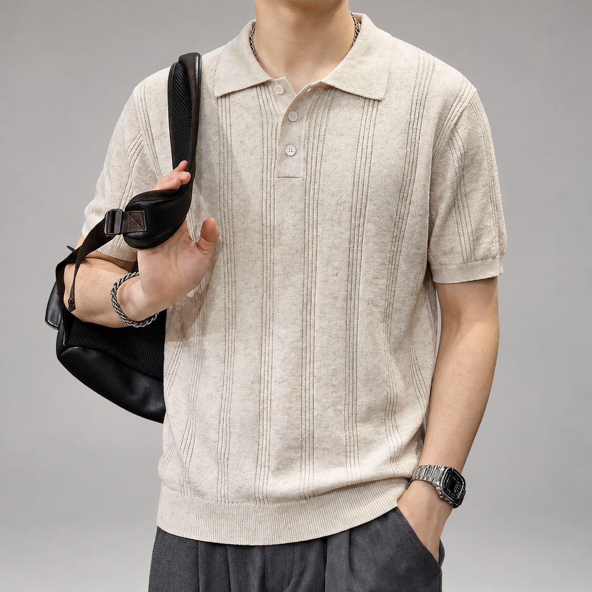 Clive Men’s Short Sleeve Textured Polo Shirt