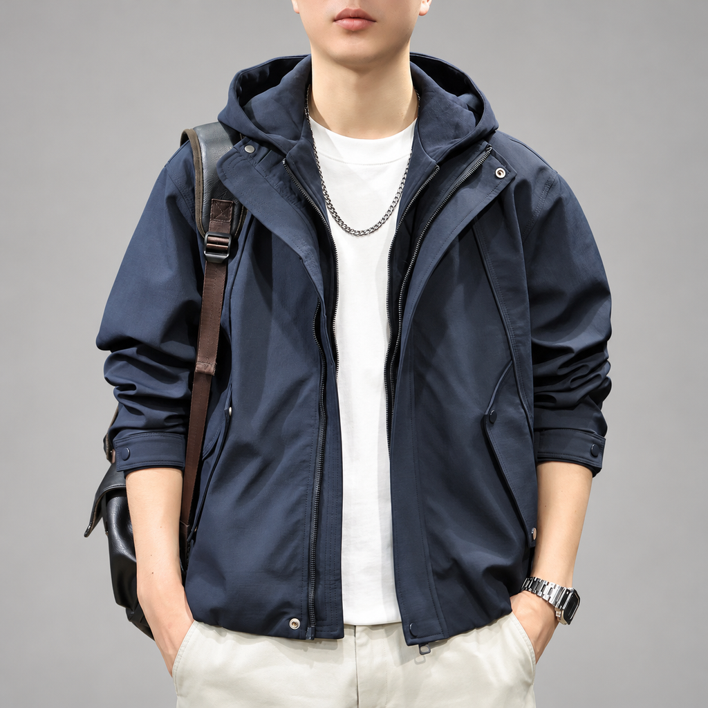 Adelmo Men's Hooded Zip-Up Jacket with Snap Cuffs