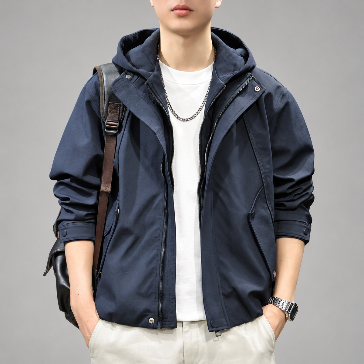 Adelmo Men's Hooded Zip-Up Jacket with Snap Cuffs