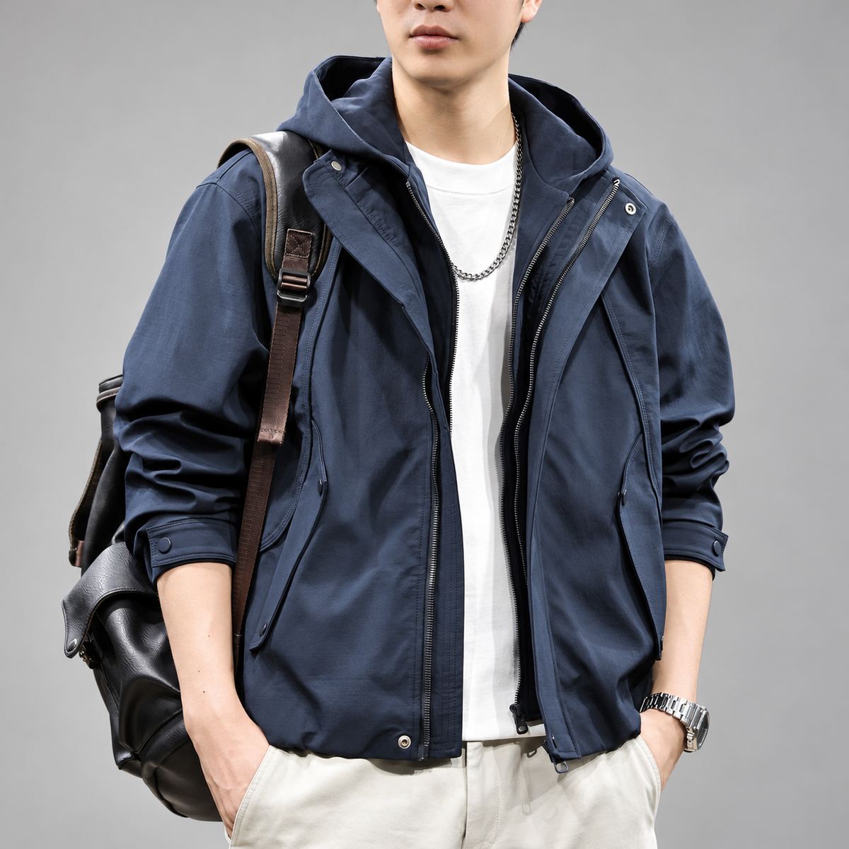 Adelmo Men's Hooded Zip-Up Jacket with Snap Cuffs