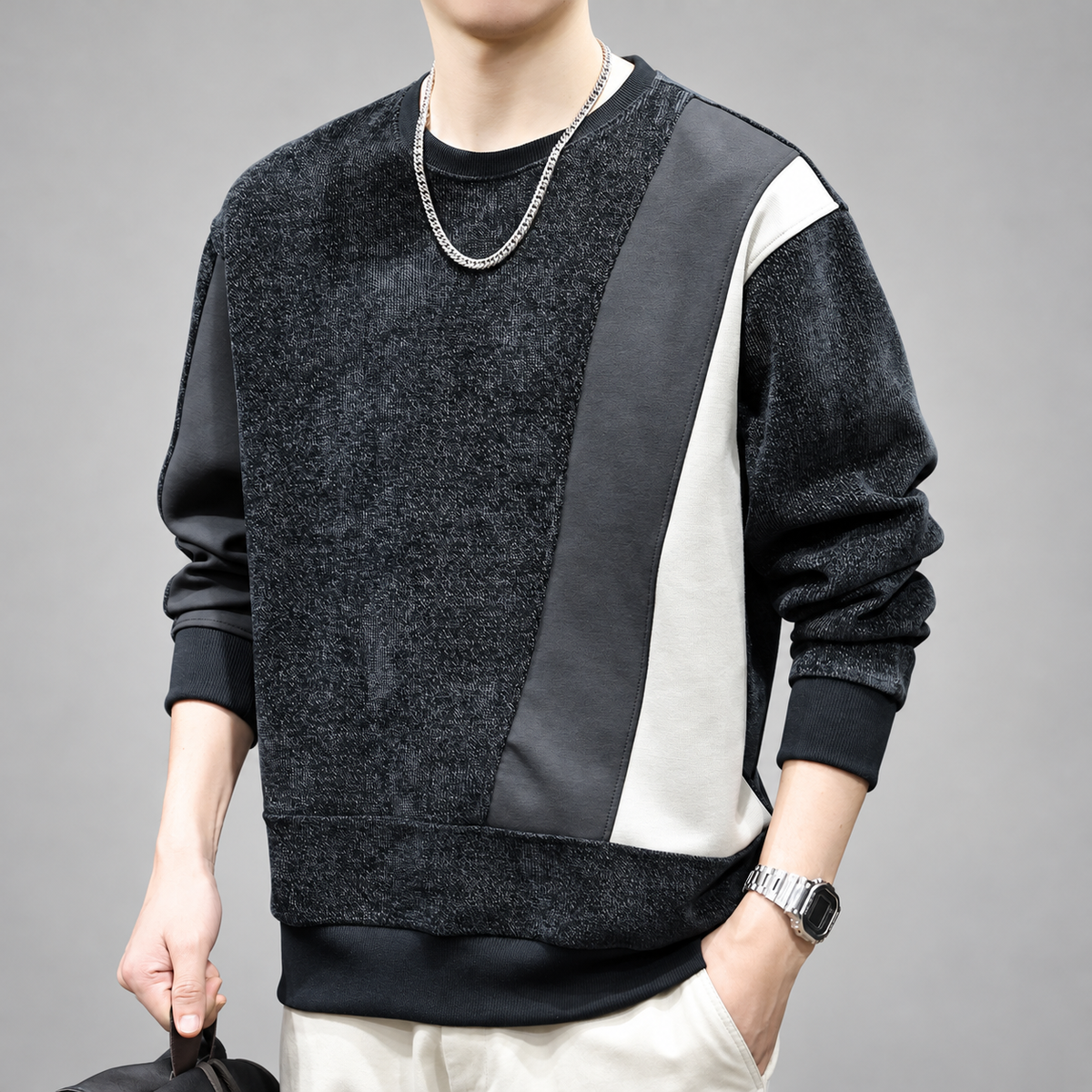 Tobin Men’s Textured Color Block Crewneck Sweatshirt