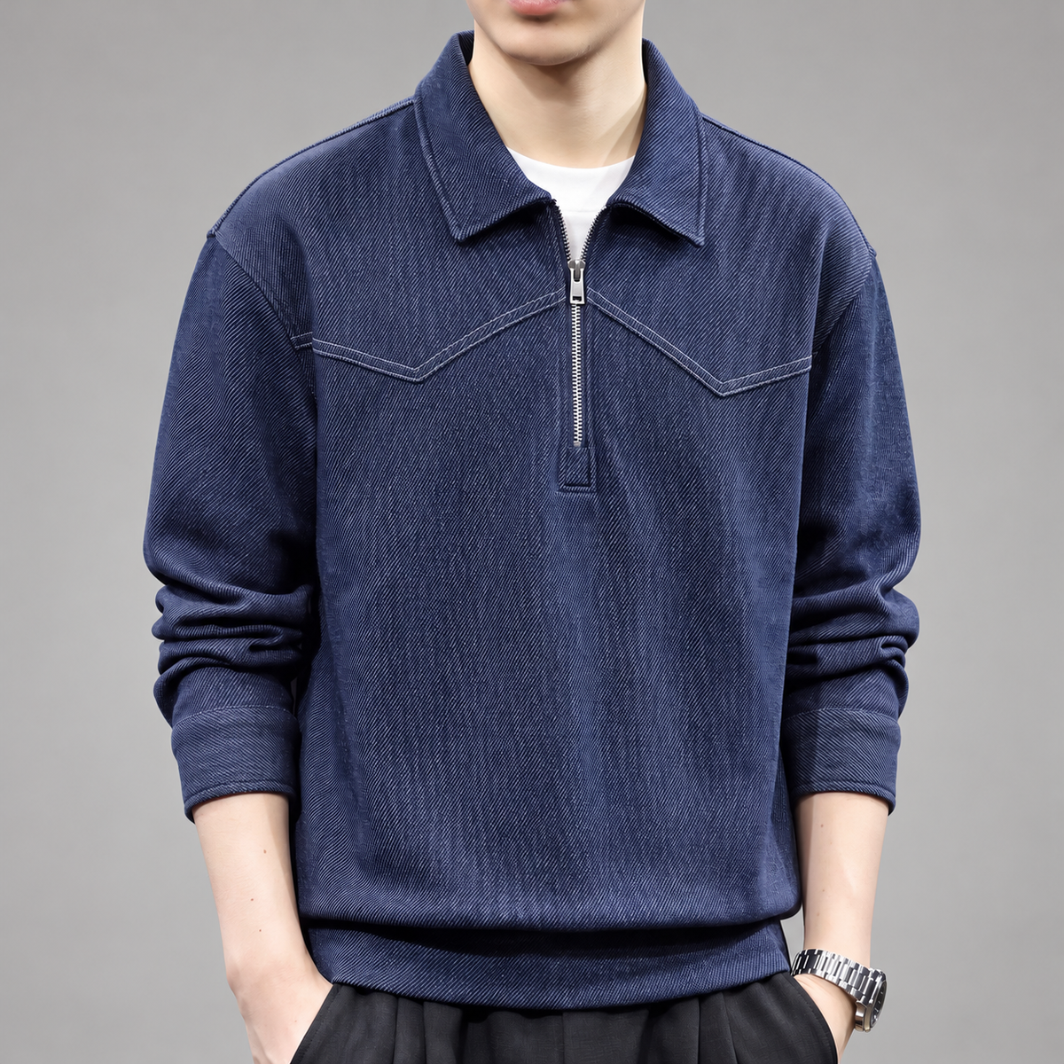 Adrian Men's Textured Half-Zip Pullover with Pointed Collar
