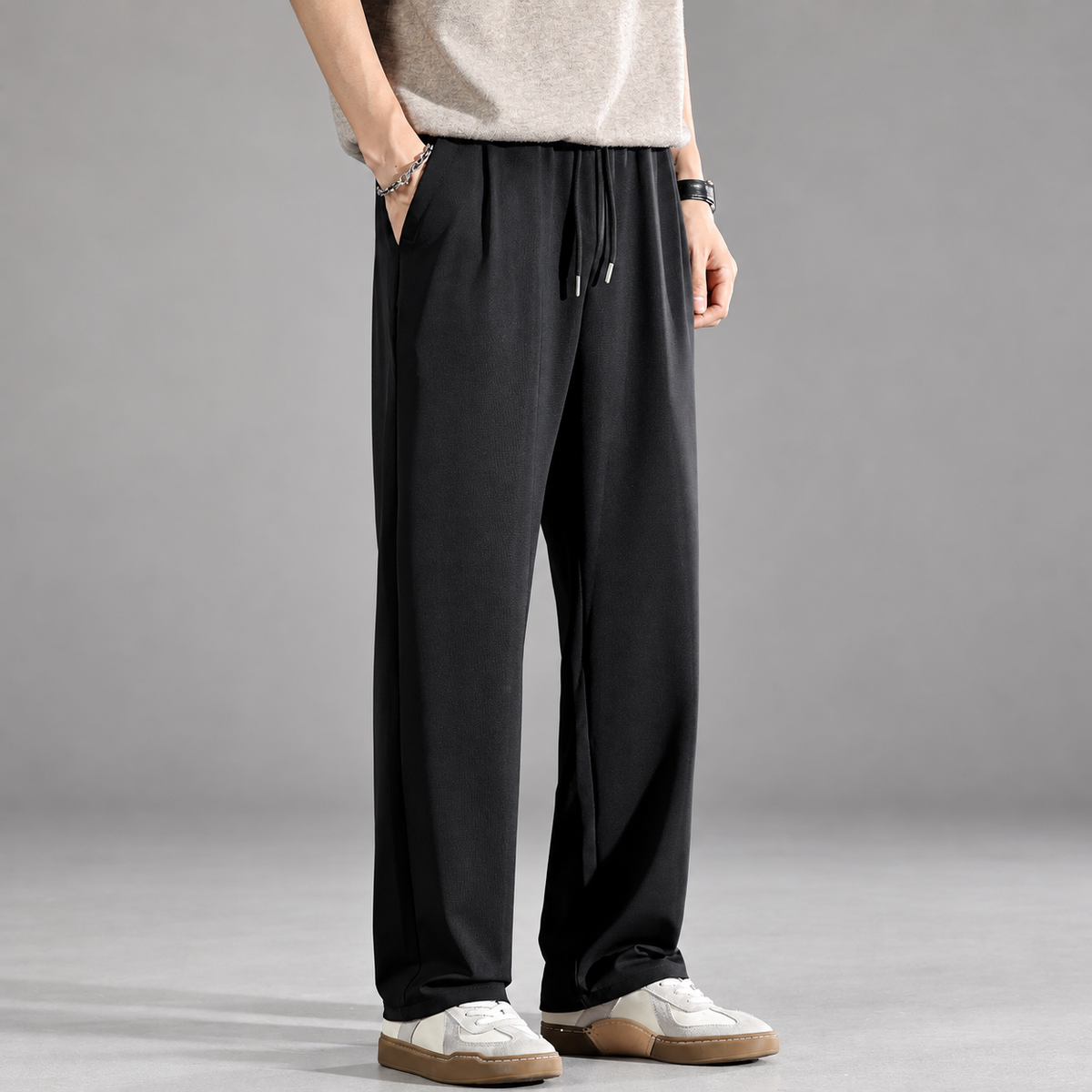 Anderson Men's Pleated Wide-Leg Drawstring Pants
