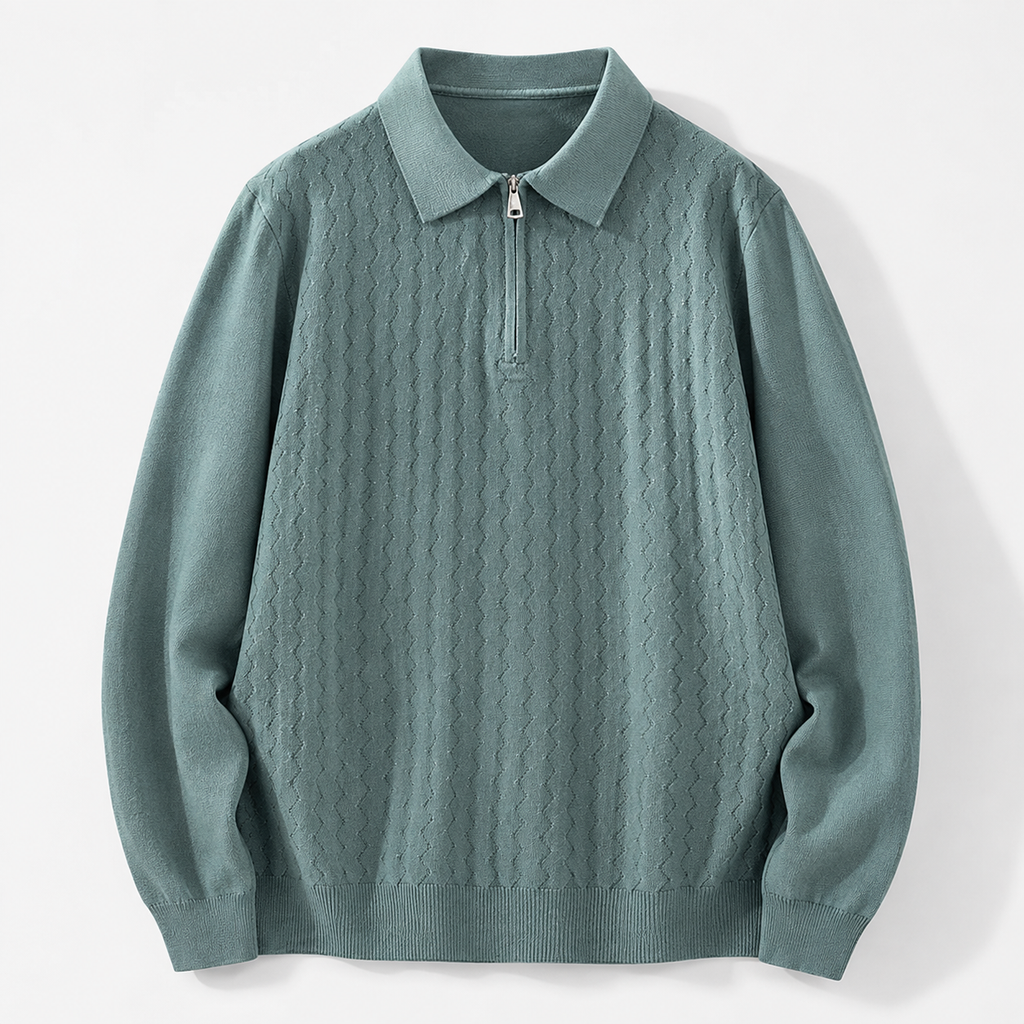 Preston Textured Quarter Zip Knit Polo Sweater