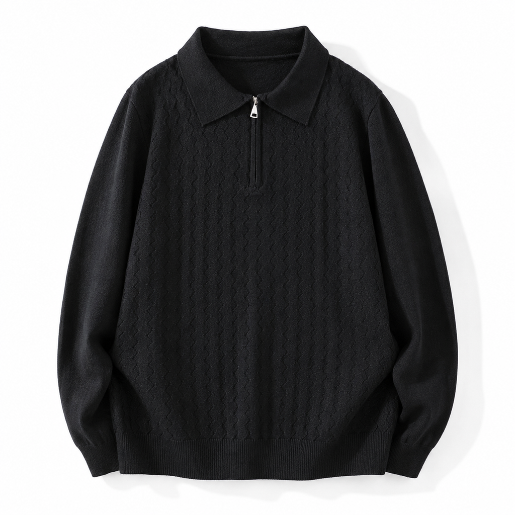 Preston Textured Quarter Zip Knit Polo Sweater