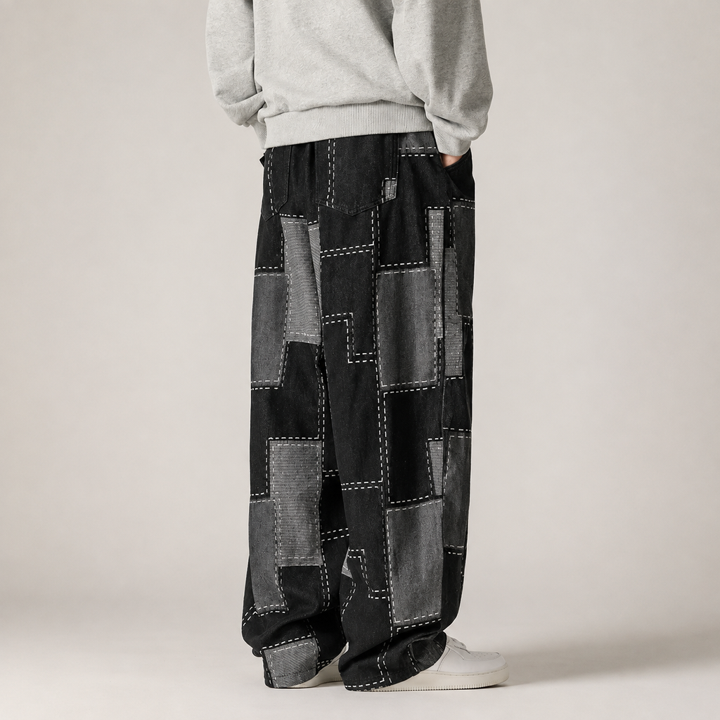 Preston Drawstring Patchwork Wide-Leg Jeans