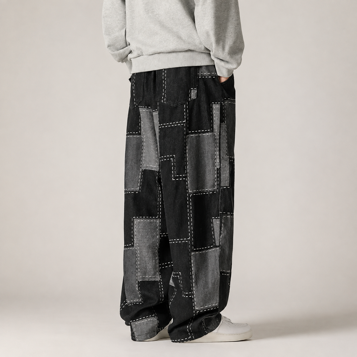 Preston Drawstring Patchwork Wide-Leg Jeans
