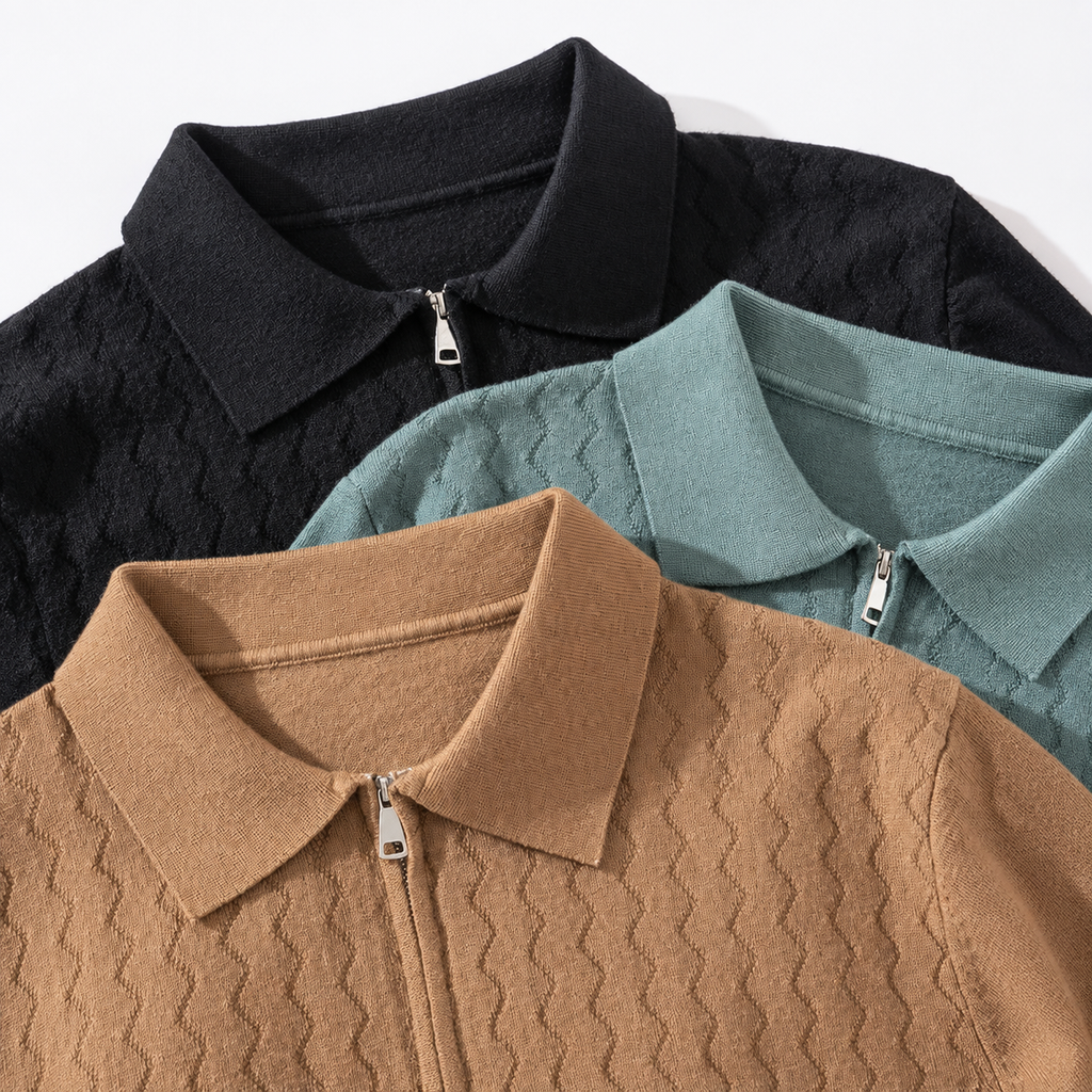 Preston Textured Quarter Zip Knit Polo Sweater