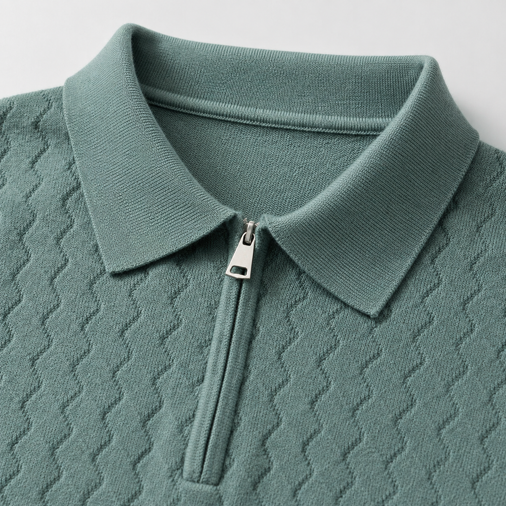Preston Textured Quarter Zip Knit Polo Sweater
