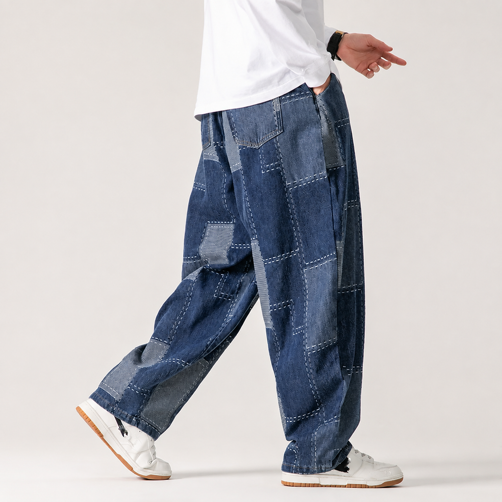 Preston Drawstring Patchwork Wide-Leg Jeans