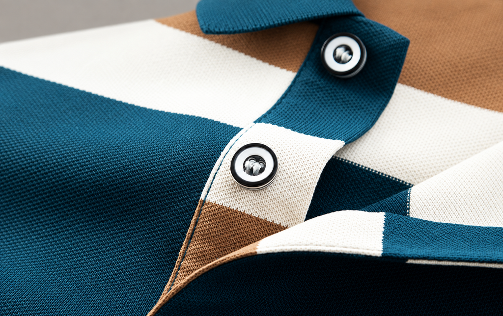 Quentin Men’s Striped Long-Sleeve Polo Shirt with Chest Pocket
