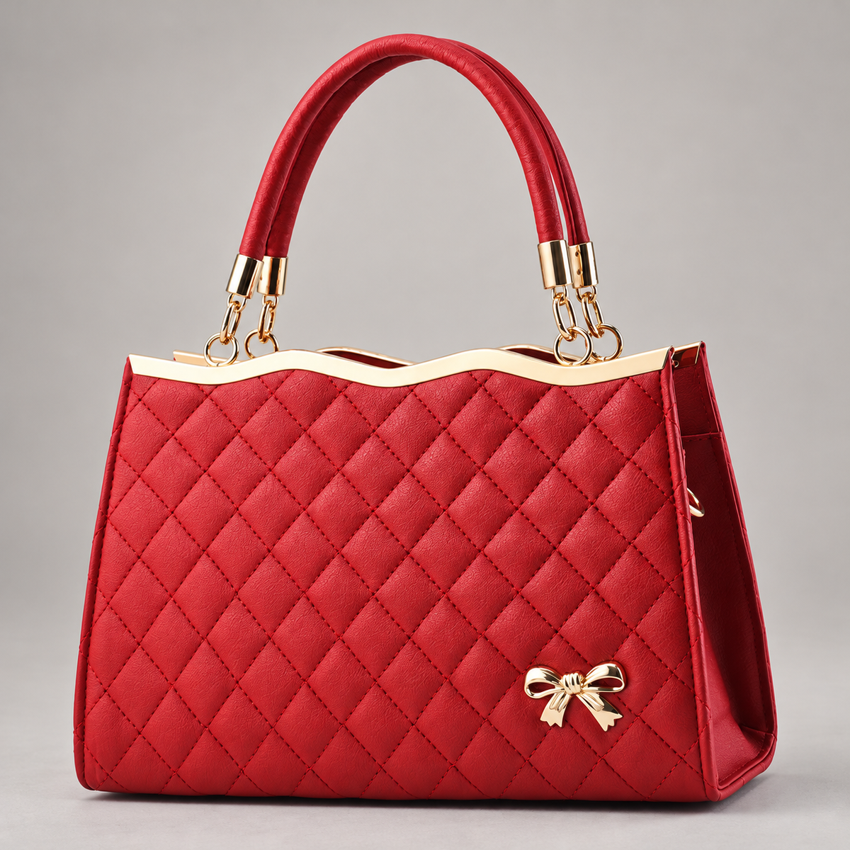 Sidonie Women’s Diamond Quilted Handbag with Gold Bow Detail