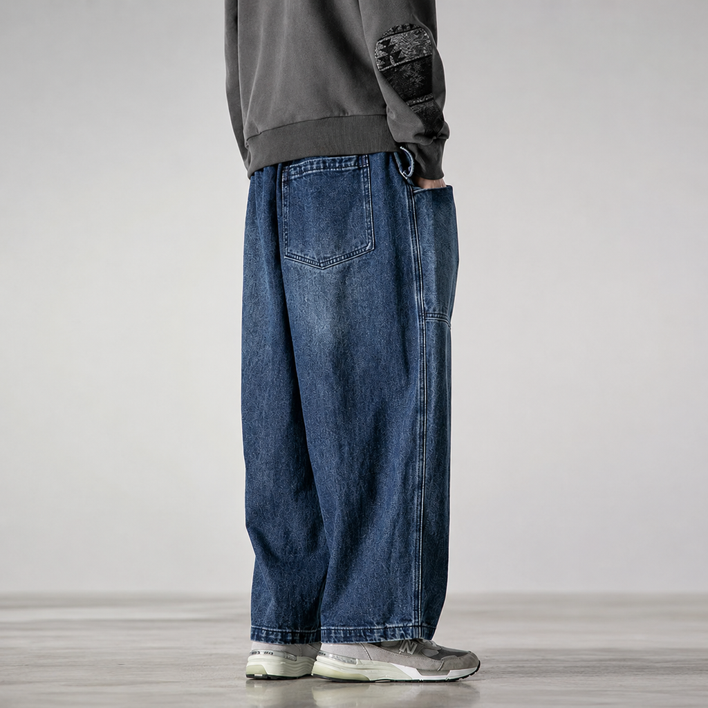 Rafael Men's Wide Leg Denim Cargo Pants – Heavyweight Drawstring Utility Jeans