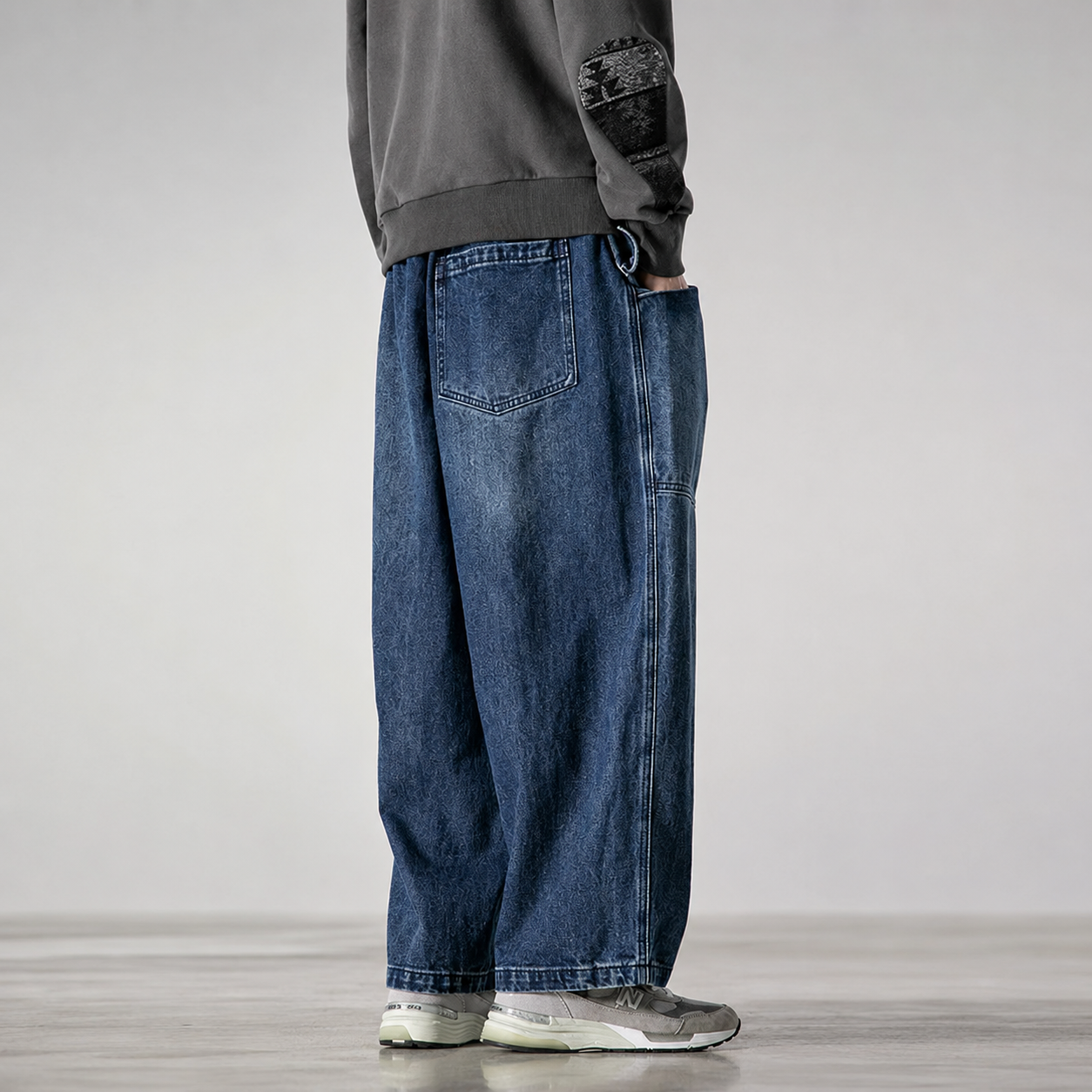 Rafael Men's Wide Leg Denim Cargo Pants – Heavyweight Drawstring Utility Jeans