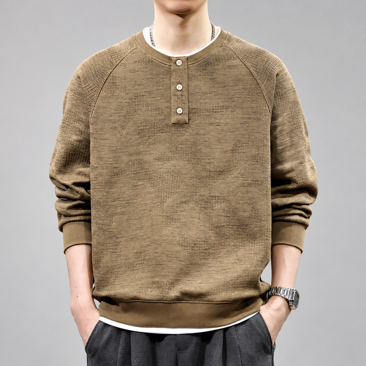 Urban Men's Textured Knit Henley Sweater