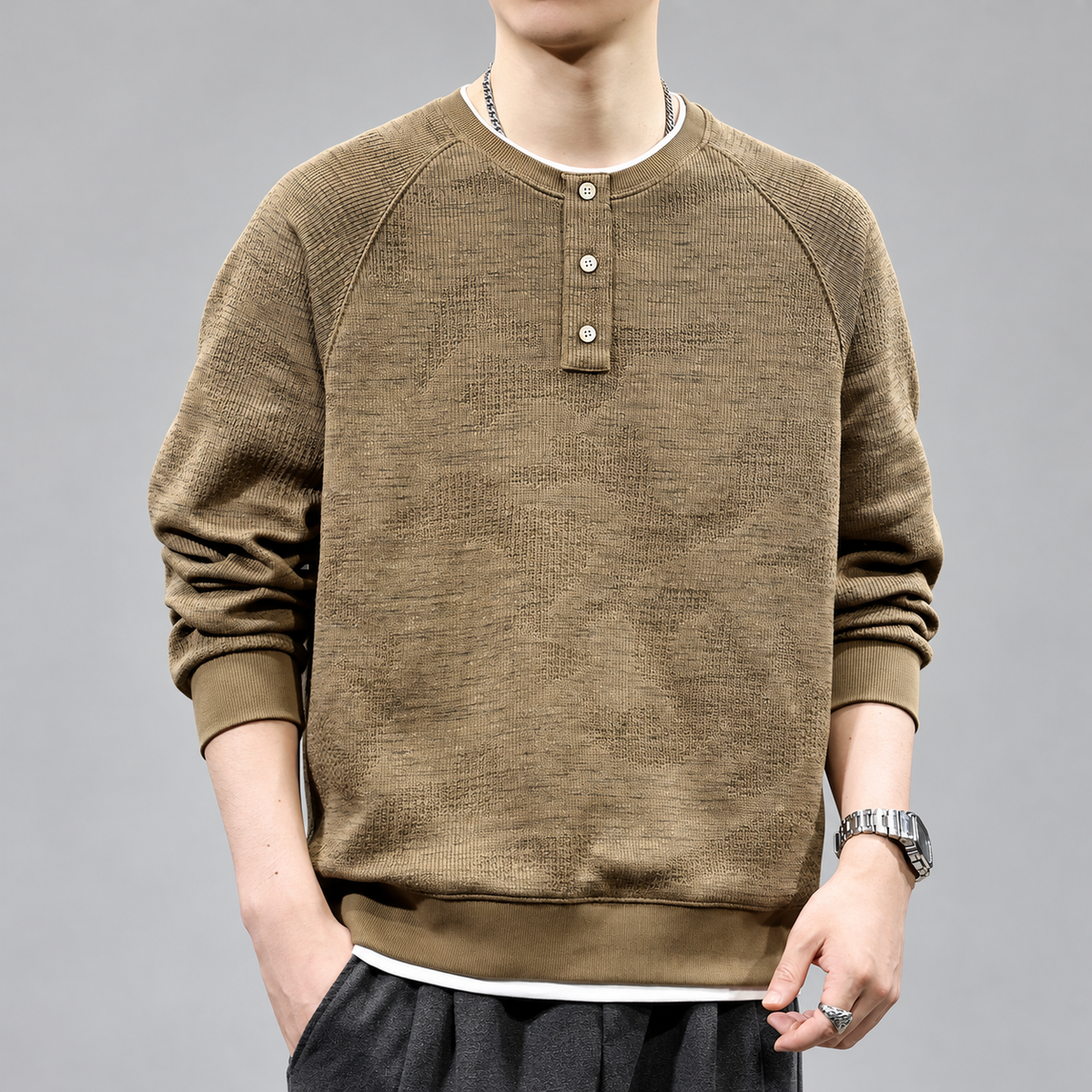 Urban Men's Textured Knit Henley Sweater