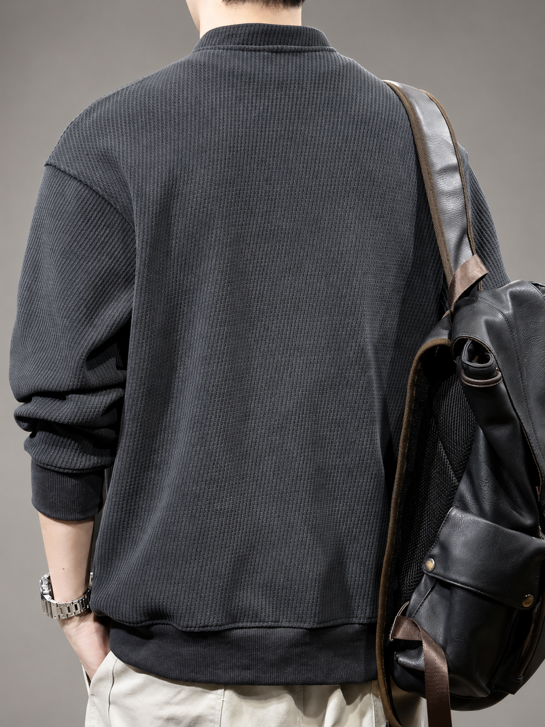 Mark Men’s Textured Stand-Collar Henley Pullover