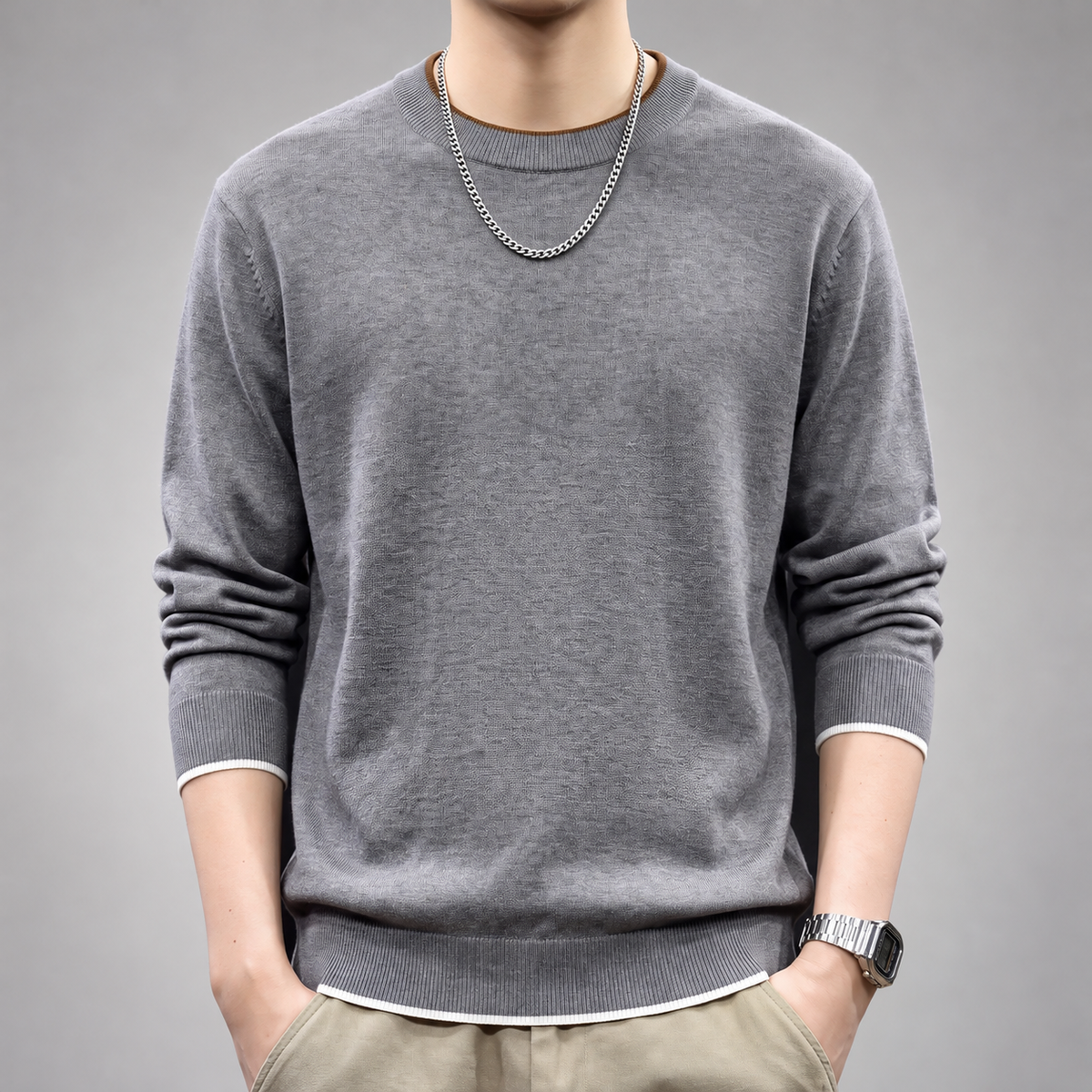 Harbor Men’s Crewneck Knit Sweater with Ribbed Trim