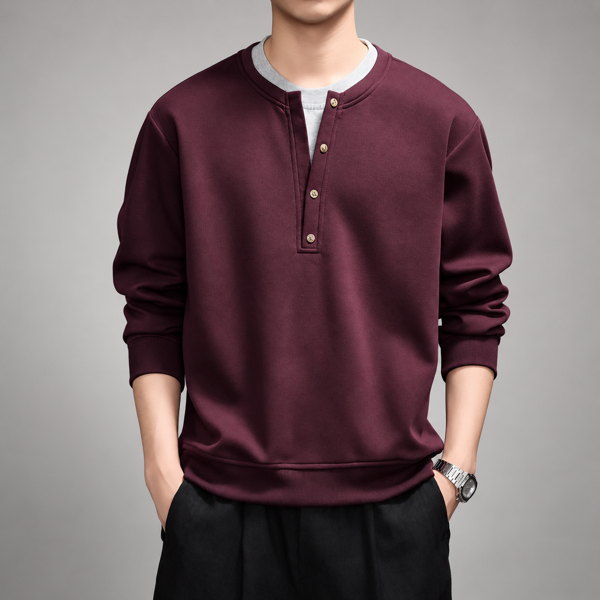 Alaric Men's Long Sleeve Henley Sweatshirt