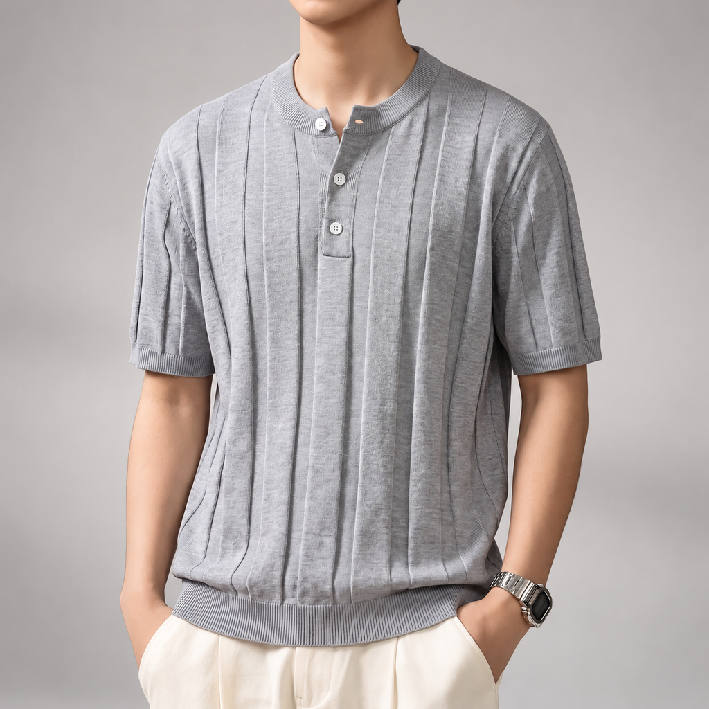 Alistair Men’s Short Sleeve Ribbed Knit Henley Shirt