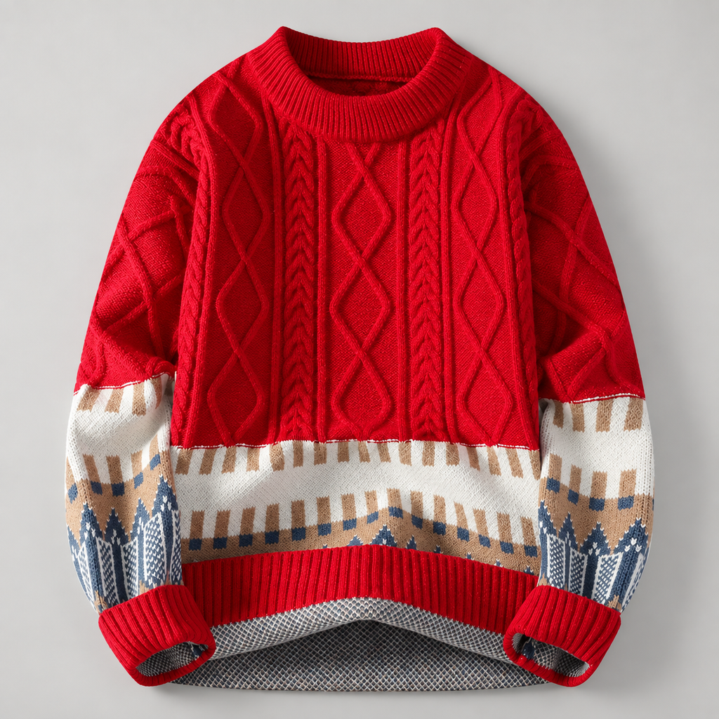 Rocco Men’s Cable-Knit Geometric Crewneck Sweater