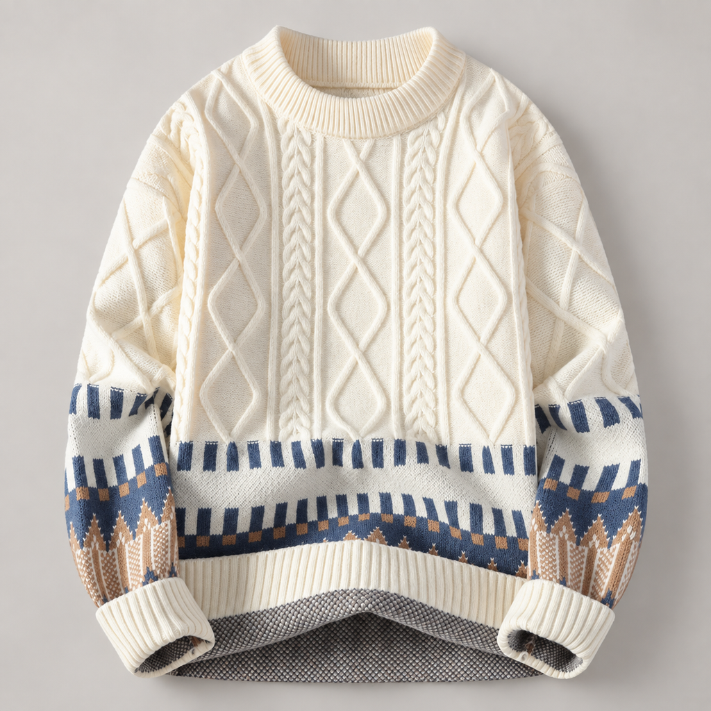 Rocco Men’s Cable-Knit Geometric Crewneck Sweater
