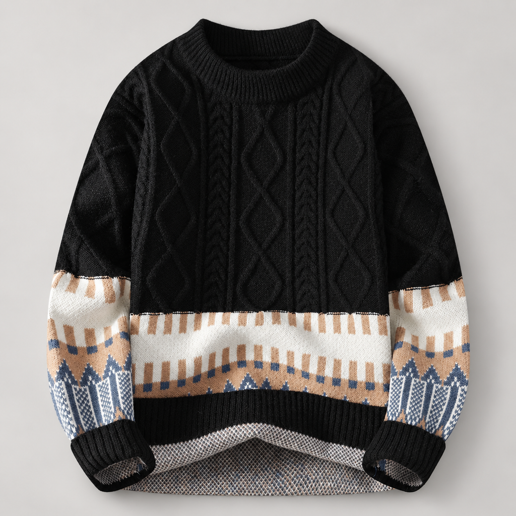 Rocco Men’s Cable-Knit Geometric Crewneck Sweater