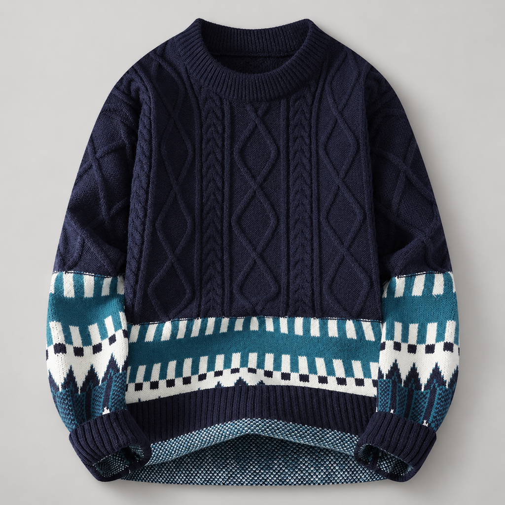 Rocco Men’s Cable-Knit Geometric Crewneck Sweater