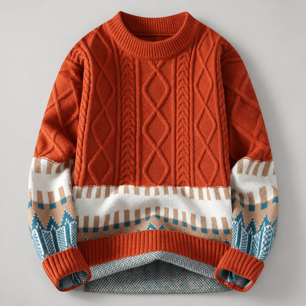Rocco Men’s Cable-Knit Geometric Crewneck Sweater