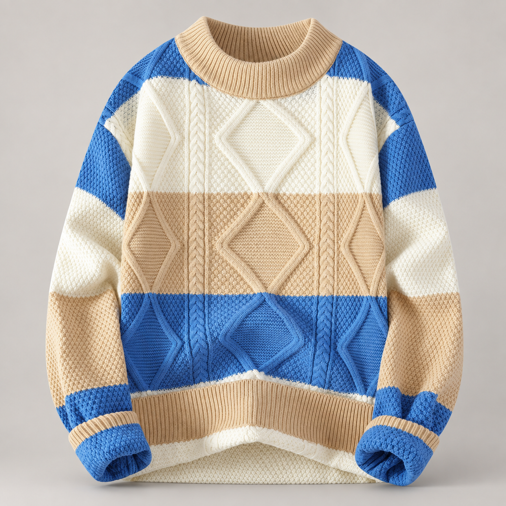 Rowan Men’s Color-Block Cable-Knit Crewneck Sweater