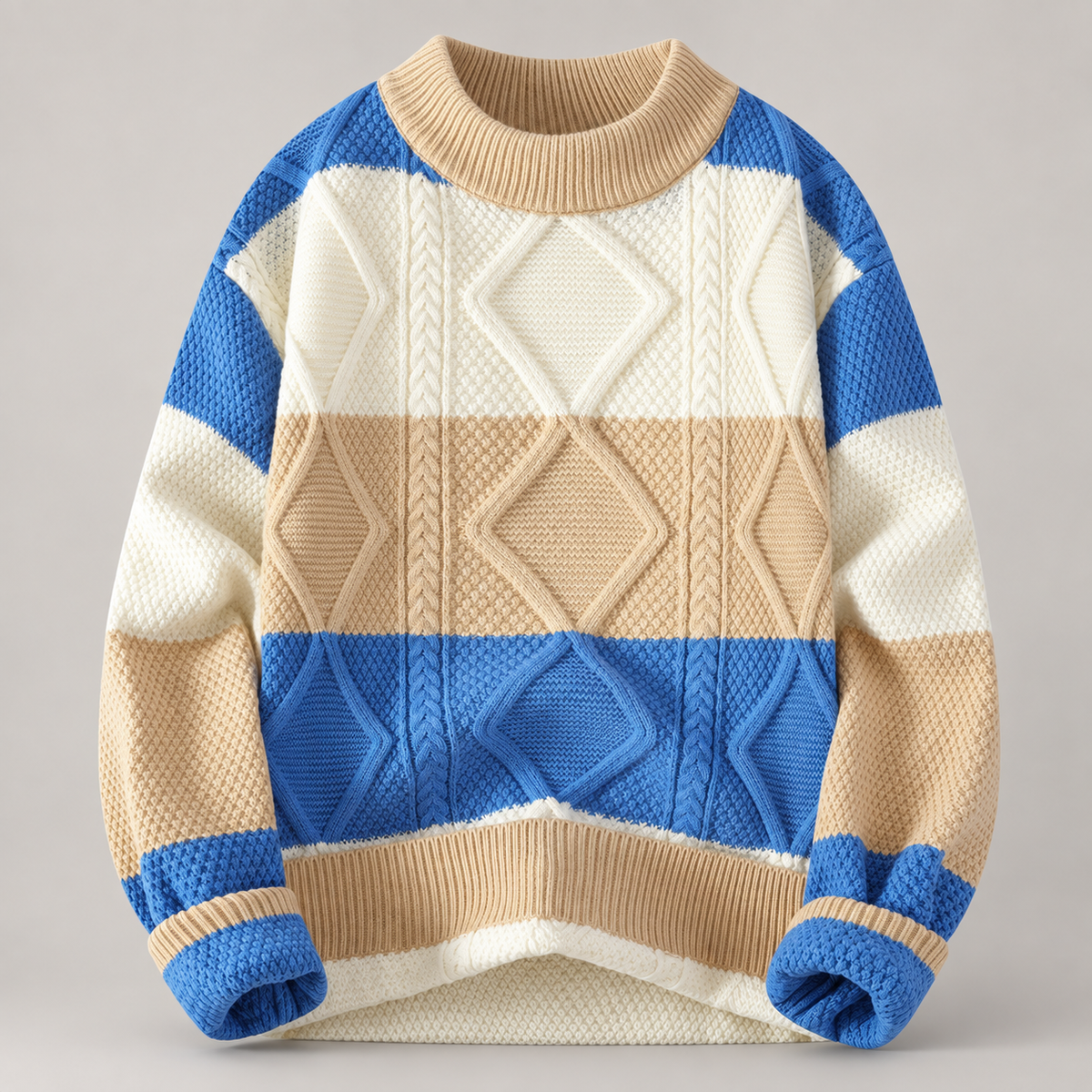 Rowan Men’s Color-Block Cable-Knit Crewneck Sweater