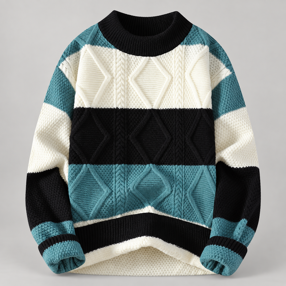 Rowan Men’s Color-Block Cable-Knit Crewneck Sweater