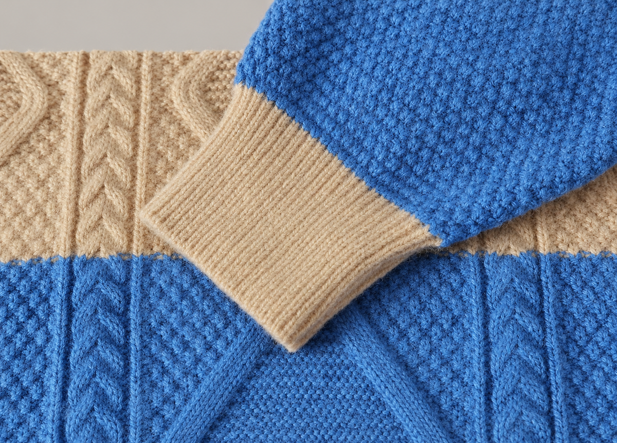 Rowan Men’s Color-Block Cable-Knit Crewneck Sweater