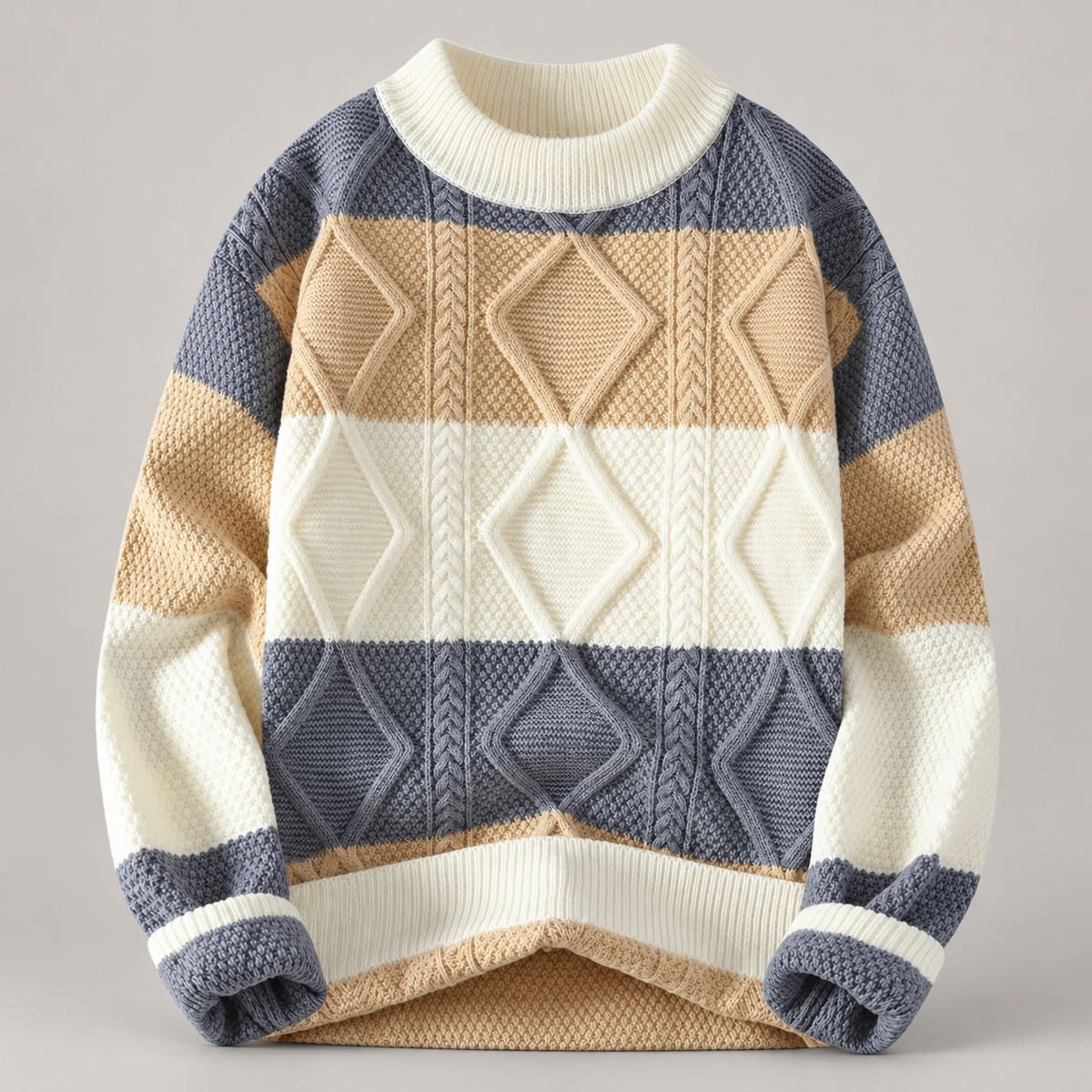 Rowan Men’s Color-Block Cable-Knit Crewneck Sweater