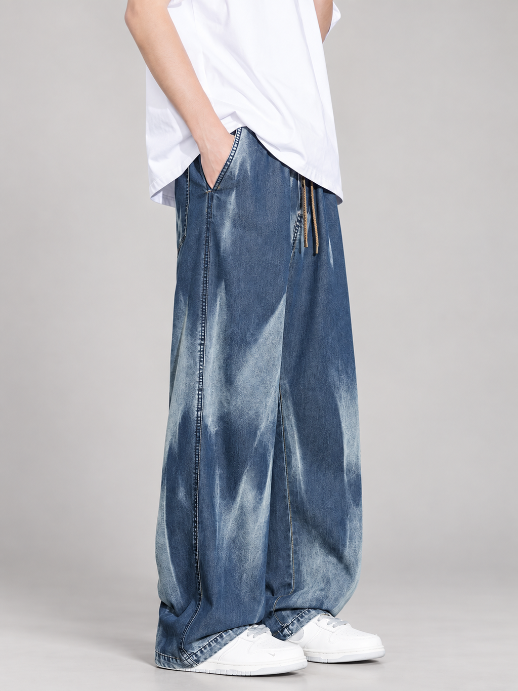 Santino Men’s Acid-Wash Wide-Leg Drawstring Jeans