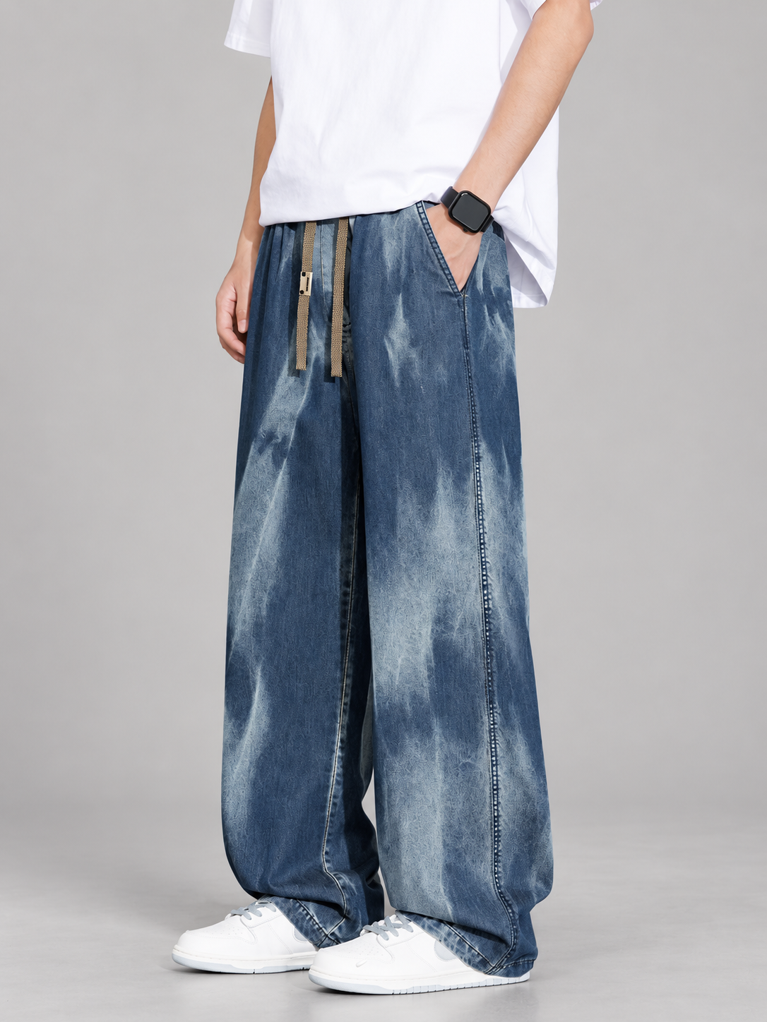 Santino Men’s Acid-Wash Wide-Leg Drawstring Jeans