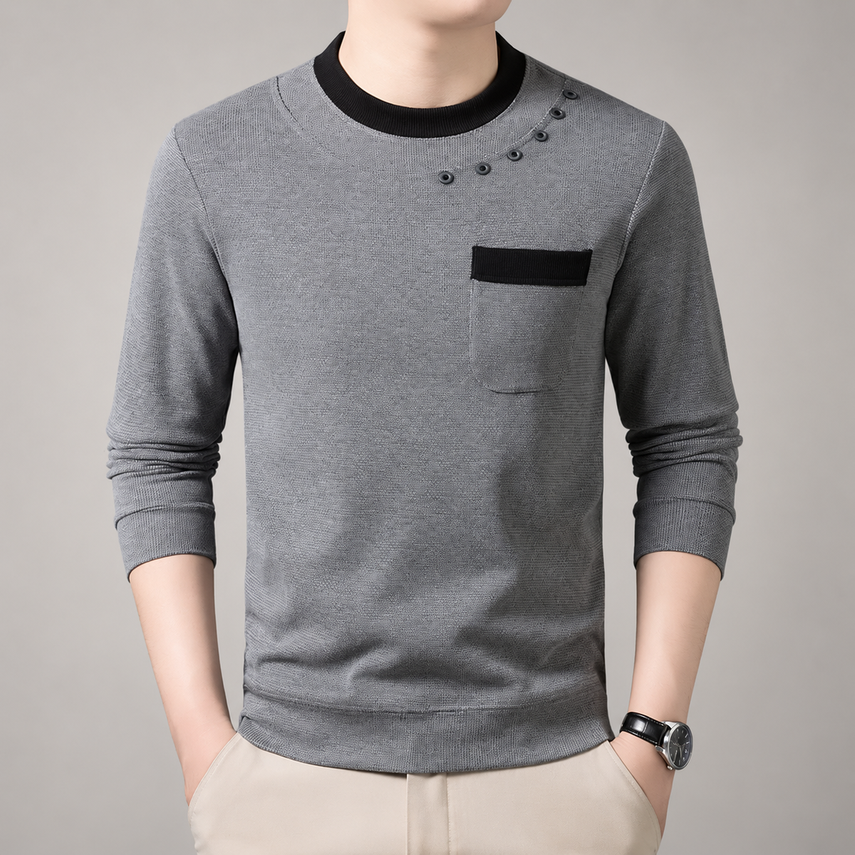 Sawyer Men’s Textured Crewneck Pocket Sweater