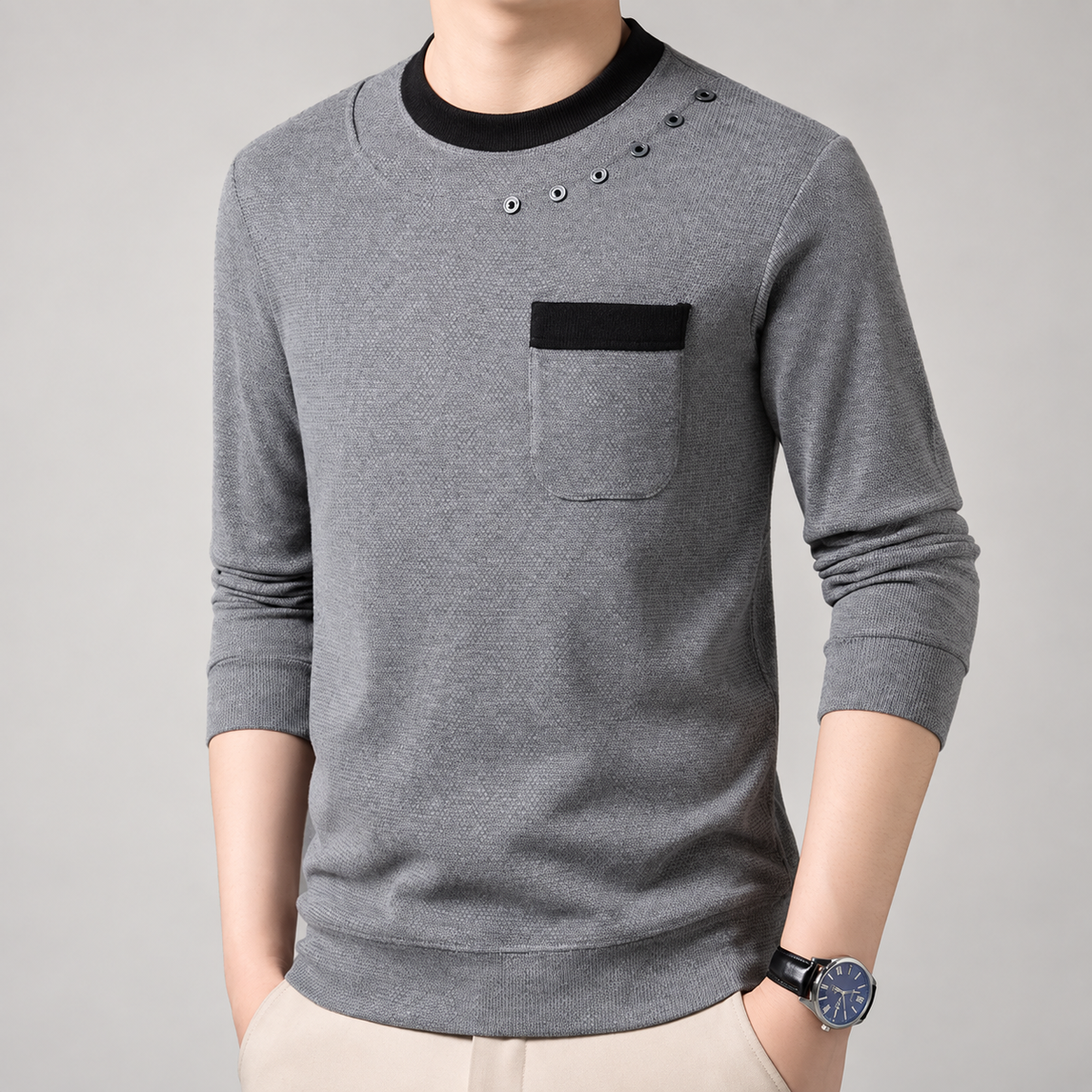Sawyer Men’s Textured Crewneck Pocket Sweater