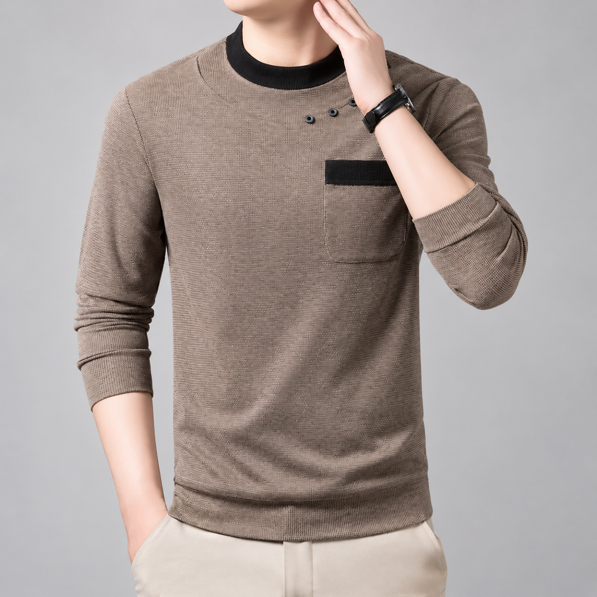 Sawyer Men’s Textured Crewneck Pocket Sweater