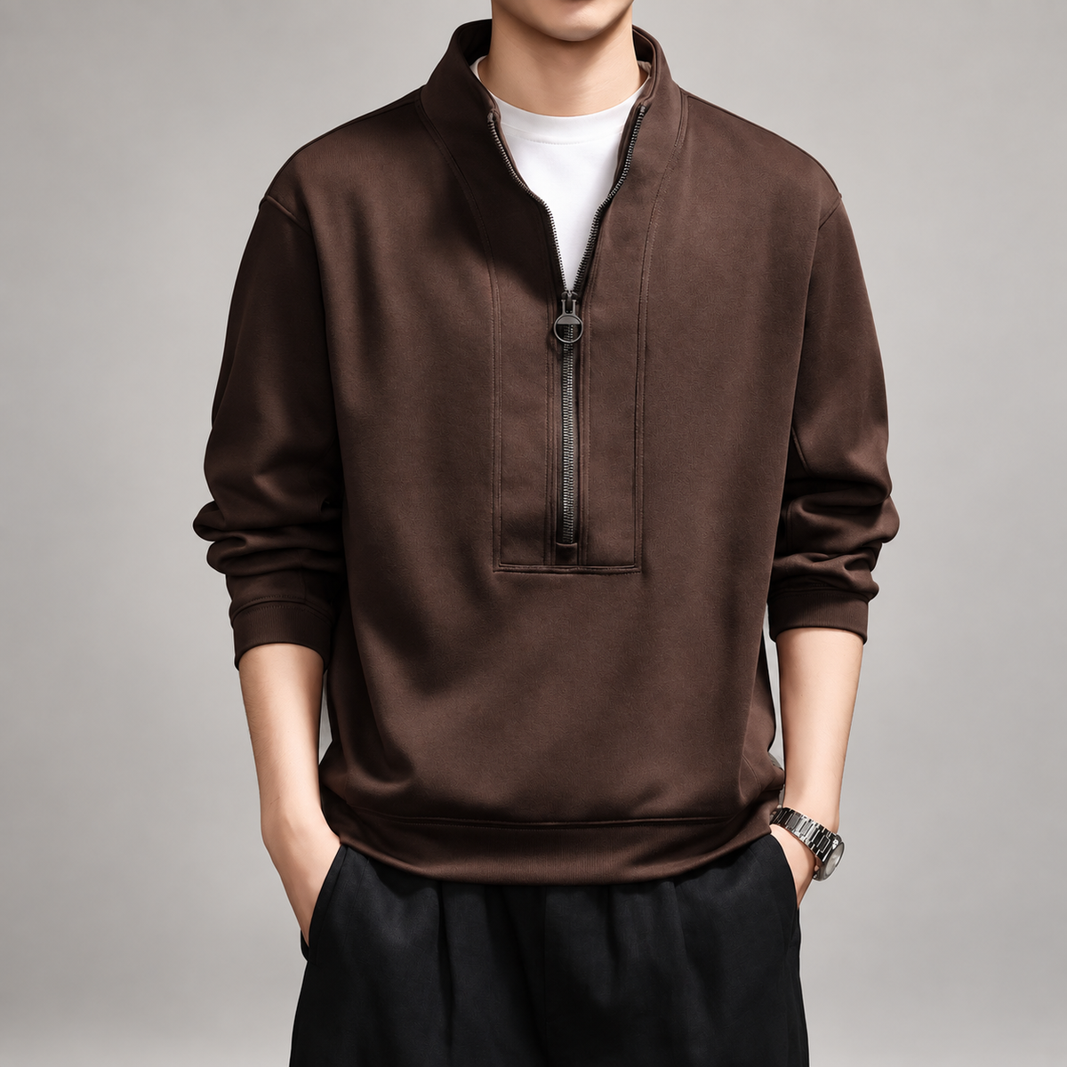 Cyprien Men’s Half-Zip Sweatshirt with Stand Collar