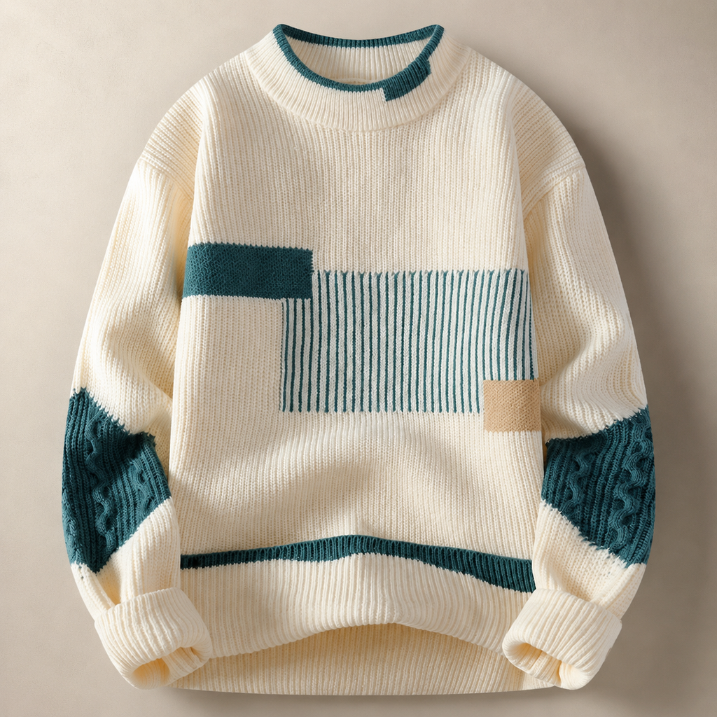 Sebastian Geometric Colorblock Knit Sweater – Crew Neck Pullover